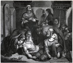 Begravelsen av Harold i Waltham Abbey, 1847 av Frederick Richard Pickersgill