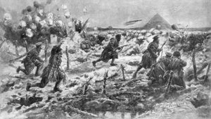 Et britisk angrep med bajonetten og granaten, Neuve-Chapelle, Frankrike, 10. mars 1915, 1926. av Frederick Villiers