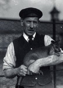En keeper holder en wallaby, oktober 1920 (s/hvitt-bilde) av Frederick William Bond