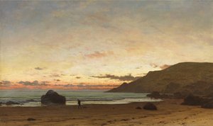 Kystscene med en mann og en hund, 1886 av Frederick William Meyer