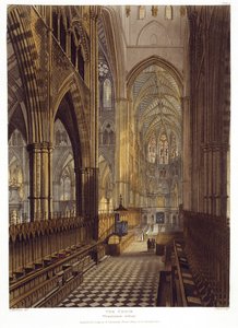 The Choir, plate 7 fra Westminster Abbey, gravert av J. Bluck (fl.1791-1831) pub. av Rudolph Ackermann (1764-1834) 1811 (akvatint) av Frederick after Mackenzie