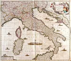 Kart over Italia, Korsika og Sardinia (radering av Frederick de Wit