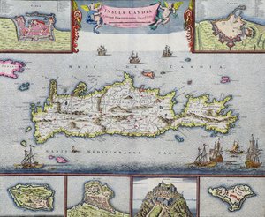 Kart over øya Candia (Kreta) med havnen Herakleion, ca. 1680