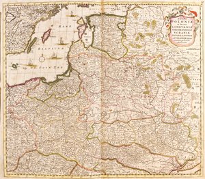 Kart over kongeriket Polen, hertugene av Litauen og Livland (Latvia) (baltiske land) og Ukraina (radering