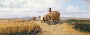 Wheatfield, ca 1868, maleri av Federico Rossano (1835-1912), olje på lerret, 30x73 cm av Frederico Rossano
