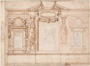 Design for en veggdekorasjon med innlimte skisser etter Raphael (verso) av Frederico Zuccaro