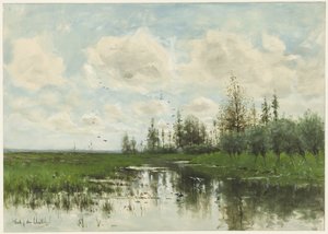 Basseng med trær og eng av Fredericus Jacobus van Rossum du Chattel