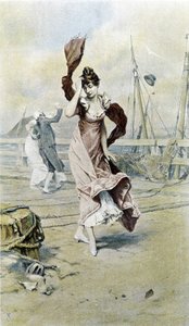 Woman on the seaside - allegori om tidlig vår, kalender illustrert av Hubert Dys, malt av F.H. Kaemmerer av Frederik Hendrik Kaemmerer
