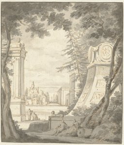 Fantasilandskap med klassisistisk arkitektur