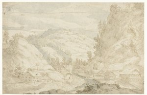 Utsikt over en dal med en landsby og en fjellbekk Skissebok (serietittel)