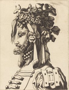 Byste av en mann i ekstravagant kostyme av French 16th Century after René Boyvin or Pierre Milan