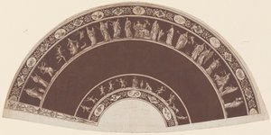 En vifte med klassiske figurer som behandler til Apollo av French 18th Century
