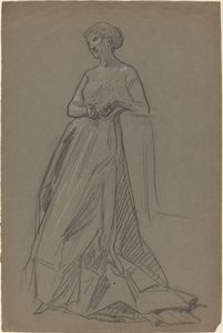 Stående kvinne lener seg på albuen av French 19th Century