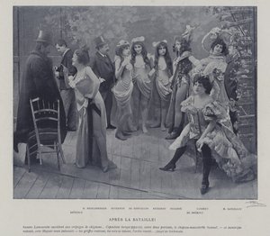 Skuespillerinner ved Theatre des Varietes, Paris, etter en forestilling (s/hv-bilde) av French Photographer