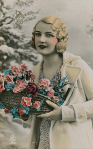 Bonne Année, Godt Nyttår-postkort sendt i 1913 (håndfarget bilde) av French Photographer