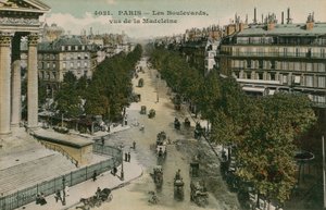 Boulevards of Paris, sett fra Boulevard de la Madeleine. Postkort sendt i 1913. av French Photographer