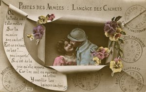 Kort som forklarer bruken av postkort for de med menn i hæren av French Photographer