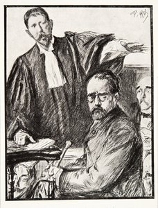 Dreyfus under rettssaken hans, fra History of the Third Republic, Vol. I, Politisk historie, pub.1933 (litho) av French Photographer