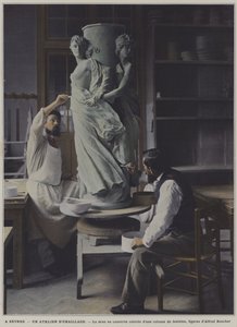 Emaljeringsverksted ved Sevres porselensfabrikk, Frankrike (fargebilde) av French Photographer
