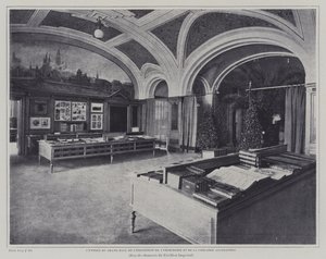 Inngang til den store salen til utstillingen for trykking og bøker i den tyske paviljongen på Exposition Universelle 1900, Paris (s/hv-foto) av French Photographer