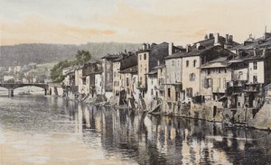 Epinal, Gamle hus på Quai Rualmenil, ved bredden av Mosel av French Photographer