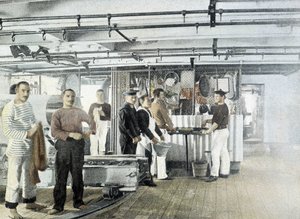 Fransk marine, slutten av 1800-tallet: Offiserenes kjøkken - Bibl. des Arts deco. av French Photographer