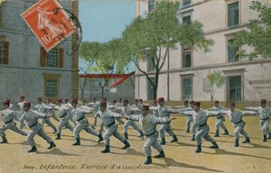 Fransk infanteri som trener, postkort sendt i 1913. av French Photographer