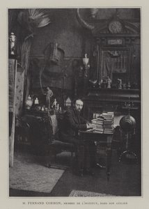 Den franske maleren Fernand Cormon i atelieret hans (farge litho) av French Photographer