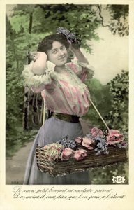 Jente med blomster til salgs av French Photographer