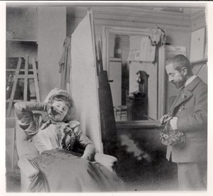 Henri de Toulouse-Lautrec (1864-1901) i studioet hans med Misia Natanson av French Photographer