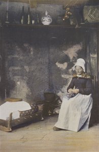Interiør i Auvergne, Kvinne strikker av French Photographer
