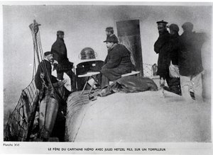 Jules Verne (1828-1905) og Jules Hetzel sønn på en torpedo. av French Photographer