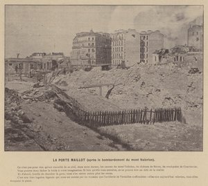 Paris-kommunen, La Porte Maillot, etter bombingen av Mont Valerien (s/hv-bilde) av French Photographer