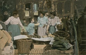 Markedsbod på Les Halles i Paris, Frankrike. Postkort sendt i 1913. av French Photographer