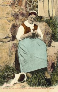Gammel kvinne strikker (fargebilde) av French Photographer