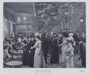 På boulevarden utenfor Cafe de la Paix, Paris (s/hvitt bilde) av French Photographer