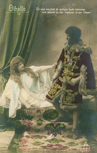 Othello med Desdemona. Scene fra William Shakespeares tragiske skuespill skrevet rundt 1603. Postkort sendt i 1913. av French Photographer