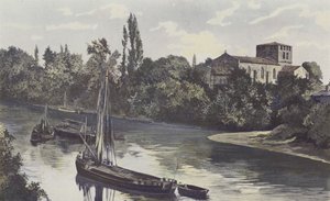 Saint-Denis-de-Piles, kirke, sammen på bredden av Isle av French Photographer