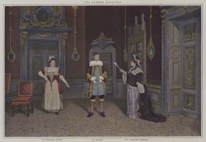 Scene fra en produksjon av Les Femmes Savantes, av Moliere (fargefoto) av French Photographer