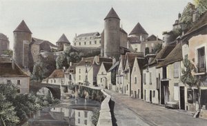 Semur, utsikt tatt på bredden av Armancon av French Photographer