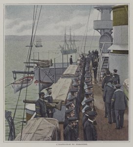 Søndagsinspeksjon om bord på et fransk krigsskip (fargebilde) av French Photographer