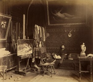 Maleren Toulot i studioet hans (s/hvitt bilde) av French Photographer