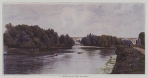 Elven Marne og Viaduct of Nogent, Frankrike (fargebilde) av French Photographer