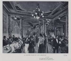 Den store salen til Cafe Americain, Paris (s/hvitt-bilde) av French Photographer
