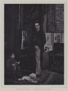 Maleren av barn: den franske kunstneren Jean Geoffroy i atelieret hans (s/hv-bilde) av French Photographer