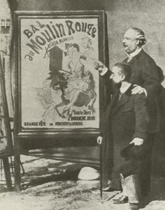Toulouse-Lautrec med en direktør for Moulin Rouge, Paris (s/hvitt-bilde) av French Photographer