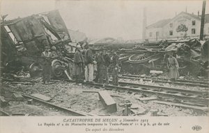 Togulykke ved Melun i Frankrike, 4. november 1913. Utsikt over ruinene. Postkort sendt i 1913. av French Photographer