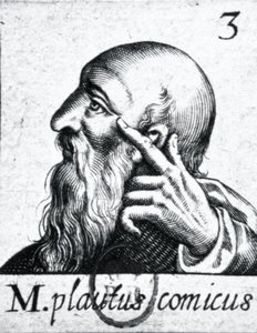 (med klokken fra venstre) Portrett av Horace (65-8 f.Kr.); portrett av Scipio Aemilianus (Africanus Minor) (185-129 f.Kr.); portrett av Plautus (ca. 254-184 f.Kr.) (detalj av 84908) av French School