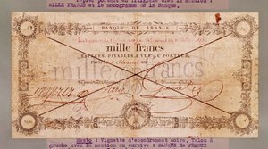1000 Francs seddel fra 8 Floreal, An X (28. april 1802) (blekk på papir) av French School