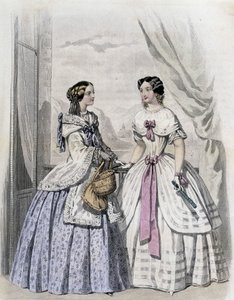 2 fasjonable kvinner - i "Journal des Demoiselles" 1852. av French School
